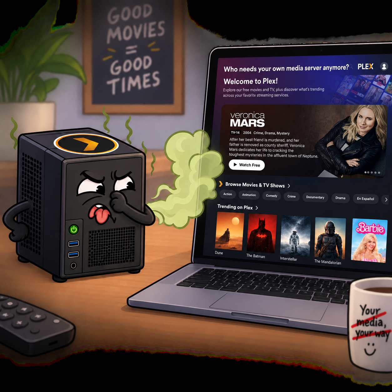 Plex server holding its nose at the new Plex homepage